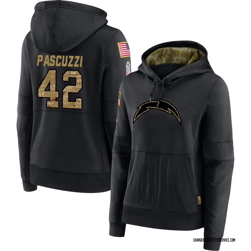 Women's Johnny Pascuzzi Los Angeles Chargers Black 2020 Salute to Service Sideline Performance Pullover Hoodie