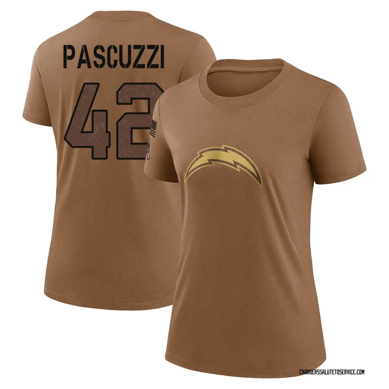 Women's Johnny Pascuzzi Los Angeles Chargers Legend Brown 2023 Salute To Service Performance T-Shirt