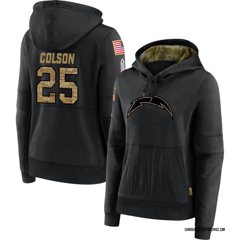 Women's Junior Colson Los Angeles Chargers Black 2020 Salute to Service Sideline Performance Pullover Hoodie