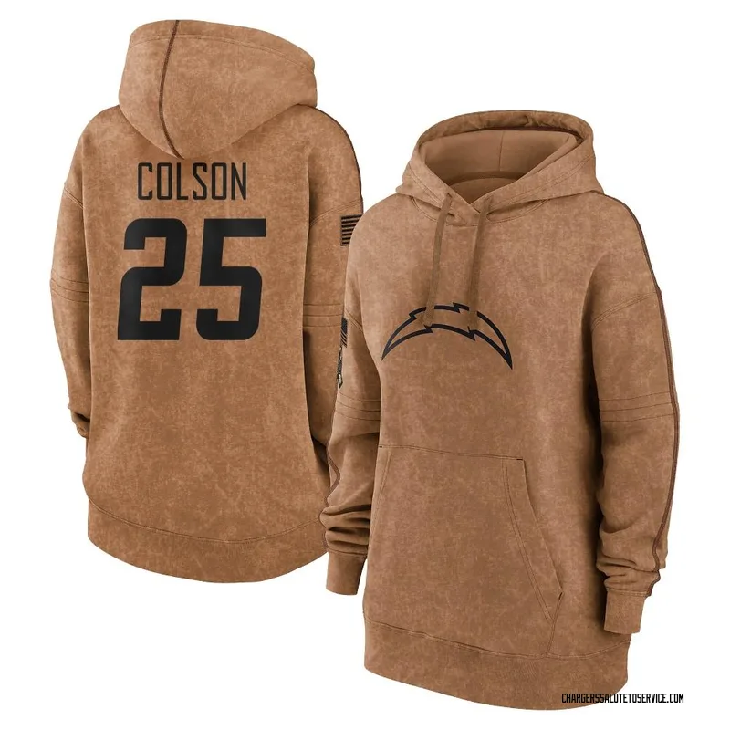 Women's Junior Colson Los Angeles Chargers Brown 2023 Salute To Service Pullover Hoodie
