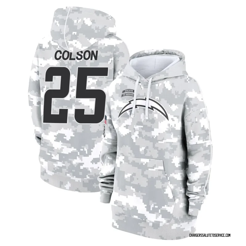 Women's Junior Colson Los Angeles Chargers Camo Arctic 2024 Salute to Service Club Fleece Pullover Hoodie