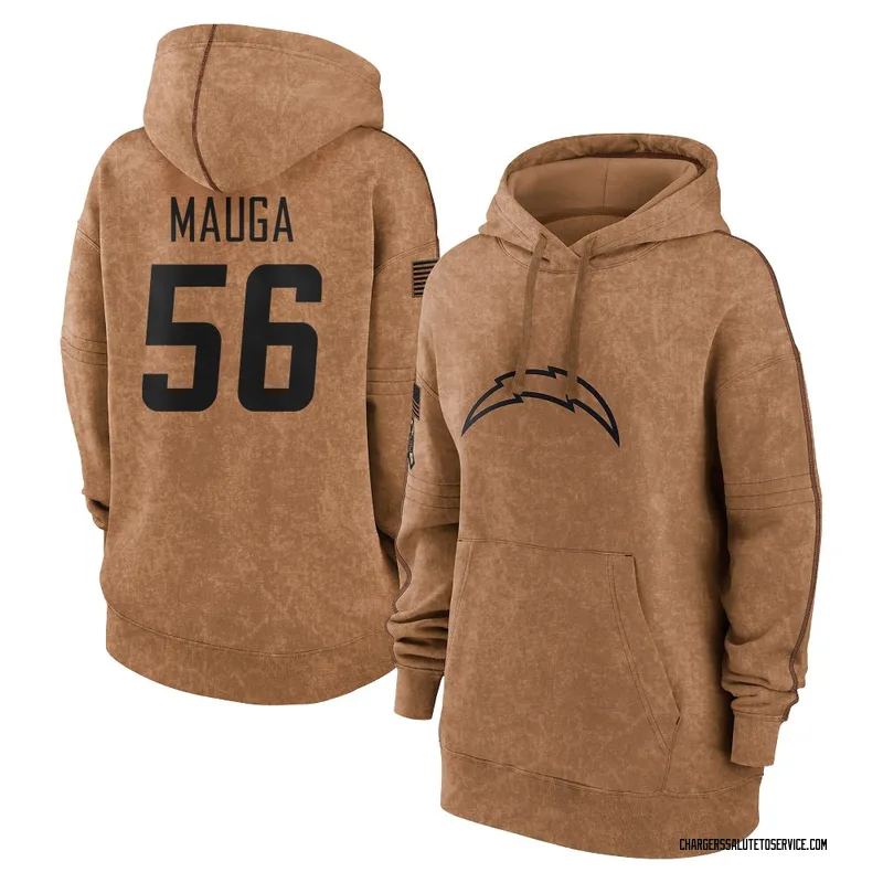 Women's Kana'i Mauga Los Angeles Chargers Brown 2023 Salute To Service Pullover Hoodie