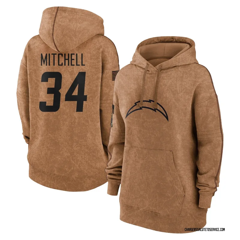 Women's Keaton Mitchell Los Angeles Chargers Brown 2023 Salute To Service Pullover Hoodie