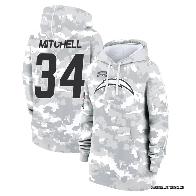 Women's Keaton Mitchell Los Angeles Chargers Camo Arctic 2024 Salute to Service Club Fleece Pullover Hoodie