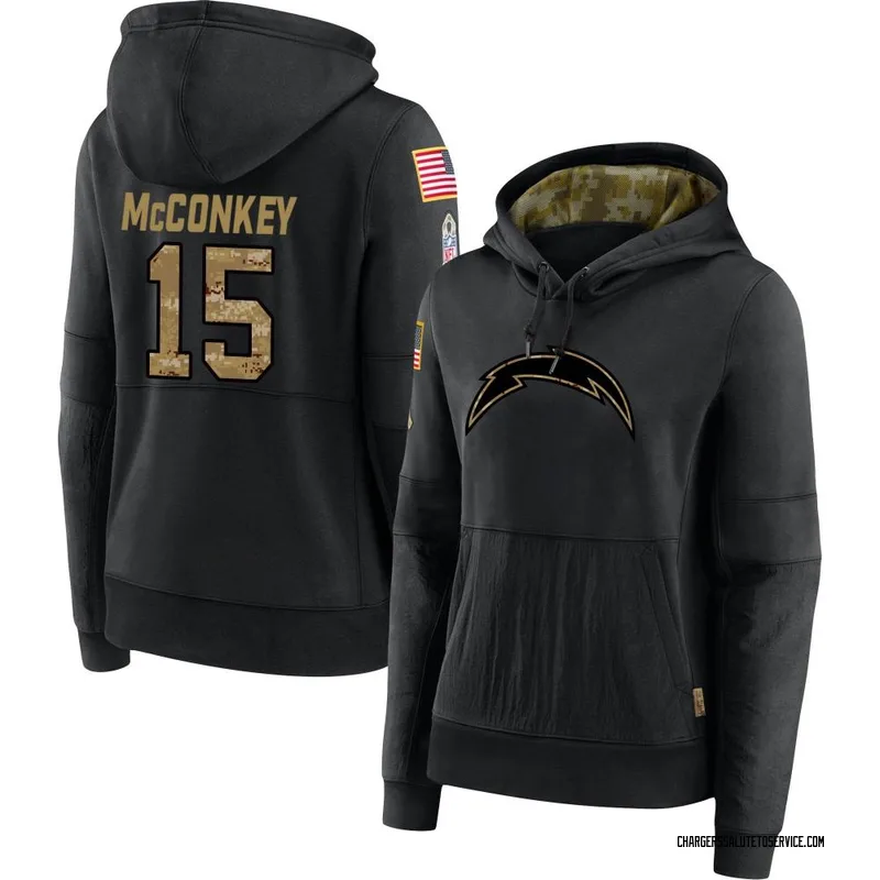 Women's Ladd McConkey Los Angeles Chargers Black 2020 Salute to Service Sideline Performance Pullover Hoodie