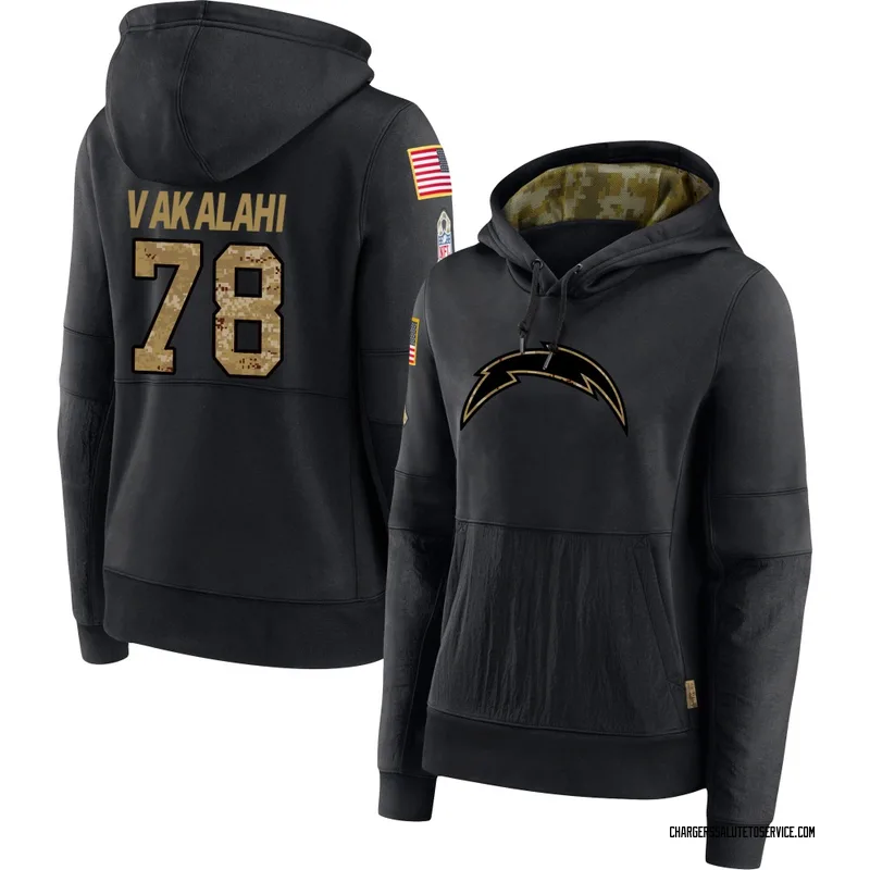 Women's Laekin Vakalahi Los Angeles Chargers Black 2020 Salute to Service Sideline Performance Pullover Hoodie