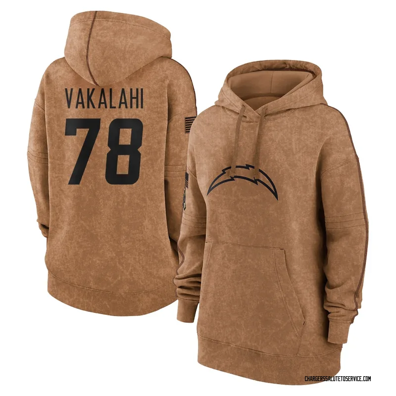 Women's Laekin Vakalahi Los Angeles Chargers Brown 2023 Salute To Service Pullover Hoodie