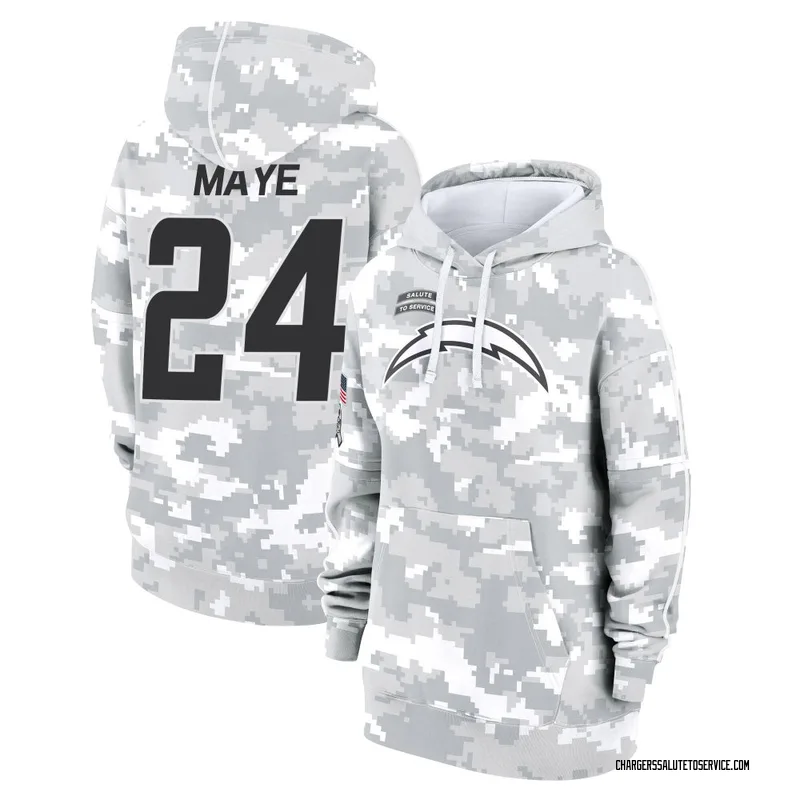 Women's Marcus Maye Los Angeles Chargers Camo Arctic 2024 Salute to Service Club Fleece Pullover Hoodie