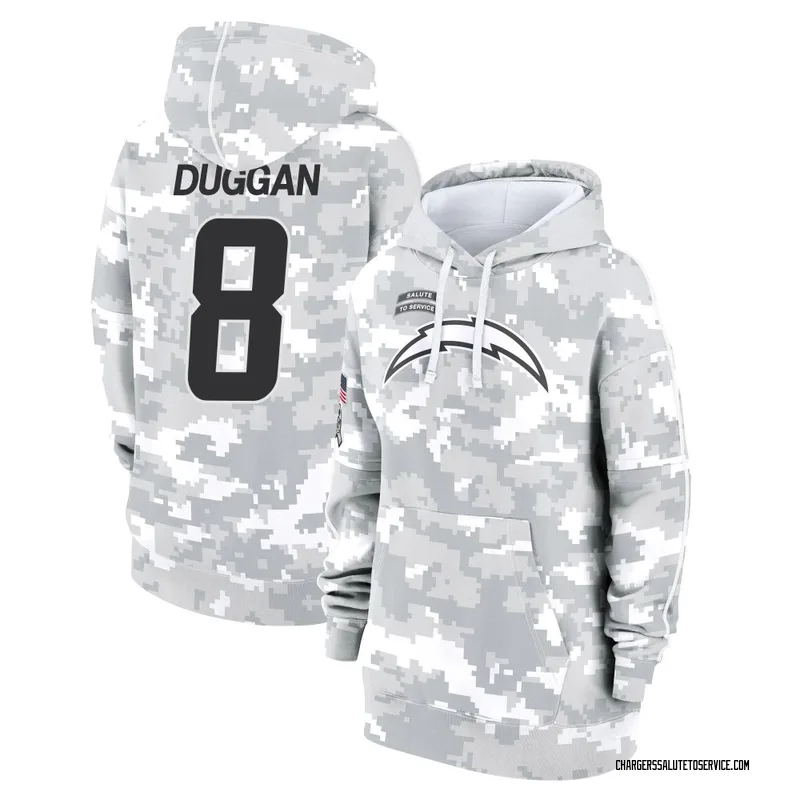 Women's Max Duggan Los Angeles Chargers Camo Arctic 2024 Salute to Service Club Fleece Pullover Hoodie