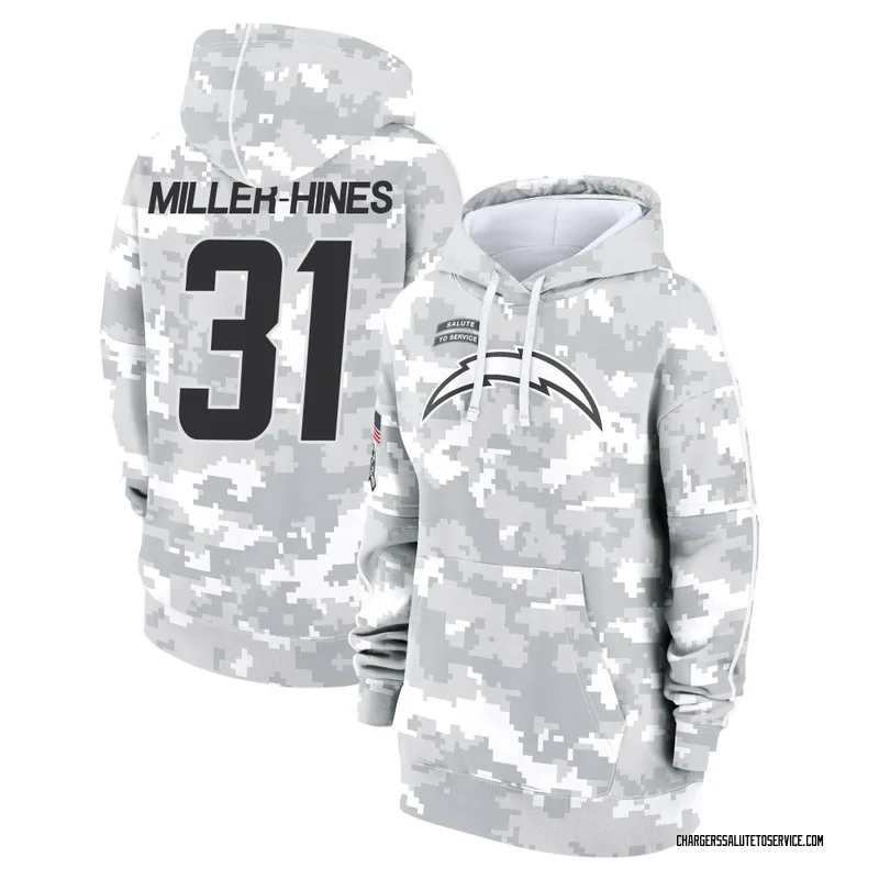 Women's Nyheim Miller-Hines Los Angeles Chargers Camo Arctic 2024 Salute to Service Club Fleece Pullover Hoodie