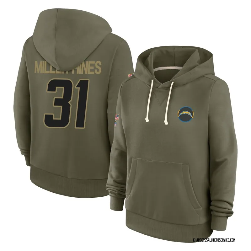 Women's Nyheim Miller-Hines Los Angeles Chargers Olive 2025 Salute to Service Hoodie