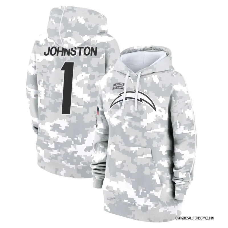 Women's Quentin Johnston Los Angeles Chargers Camo Arctic 2024 Salute to Service Club Fleece Pullover Hoodie