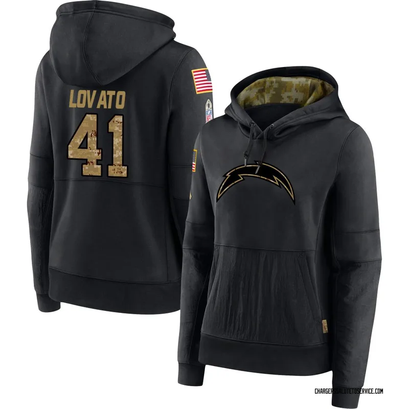 Women's Rick Lovato Los Angeles Chargers Black 2020 Salute to Service Sideline Performance Pullover Hoodie