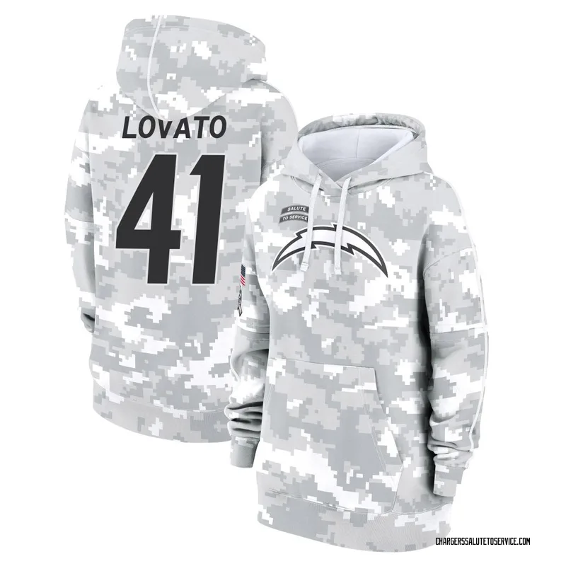 Women's Rick Lovato Los Angeles Chargers Camo Arctic 2024 Salute to Service Club Fleece Pullover Hoodie