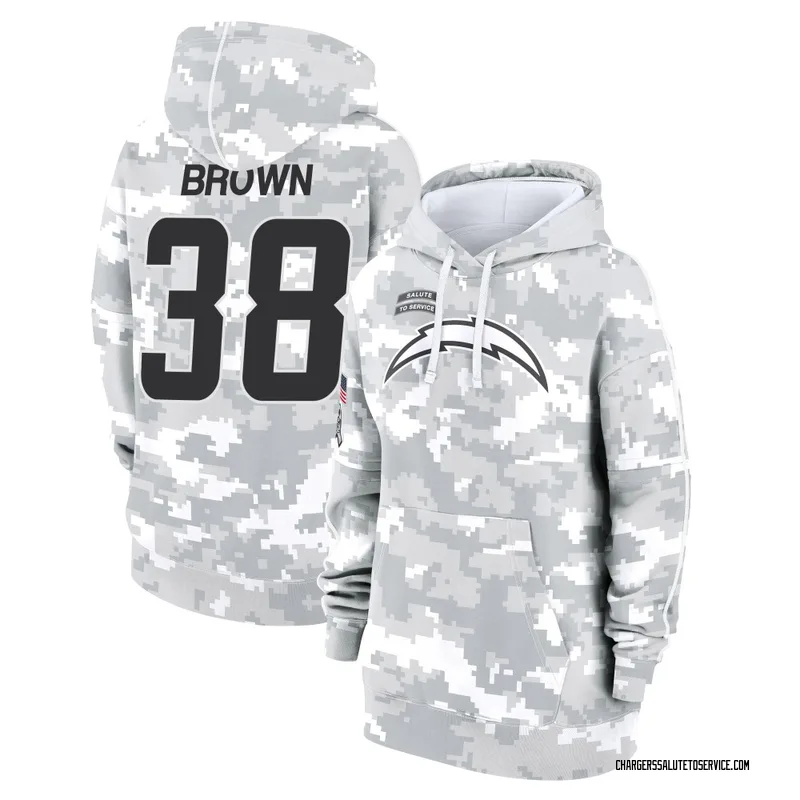 Women's Sincere Brown Los Angeles Chargers Camo Arctic 2024 Salute to Service Club Fleece Pullover Hoodie