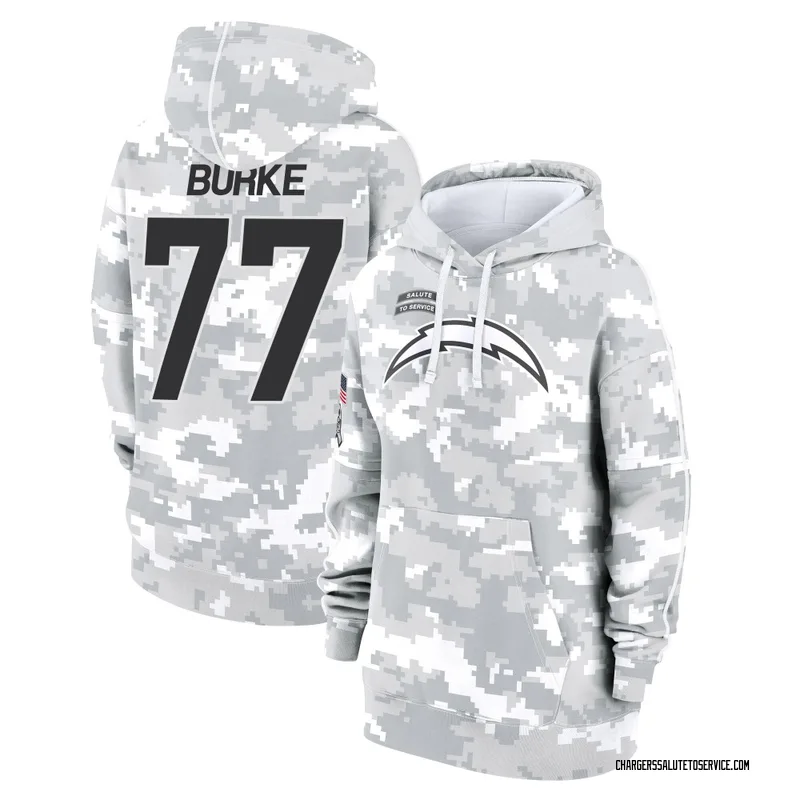 Women's Travis Burke Los Angeles Chargers Camo Arctic 2024 Salute to Service Club Fleece Pullover Hoodie
