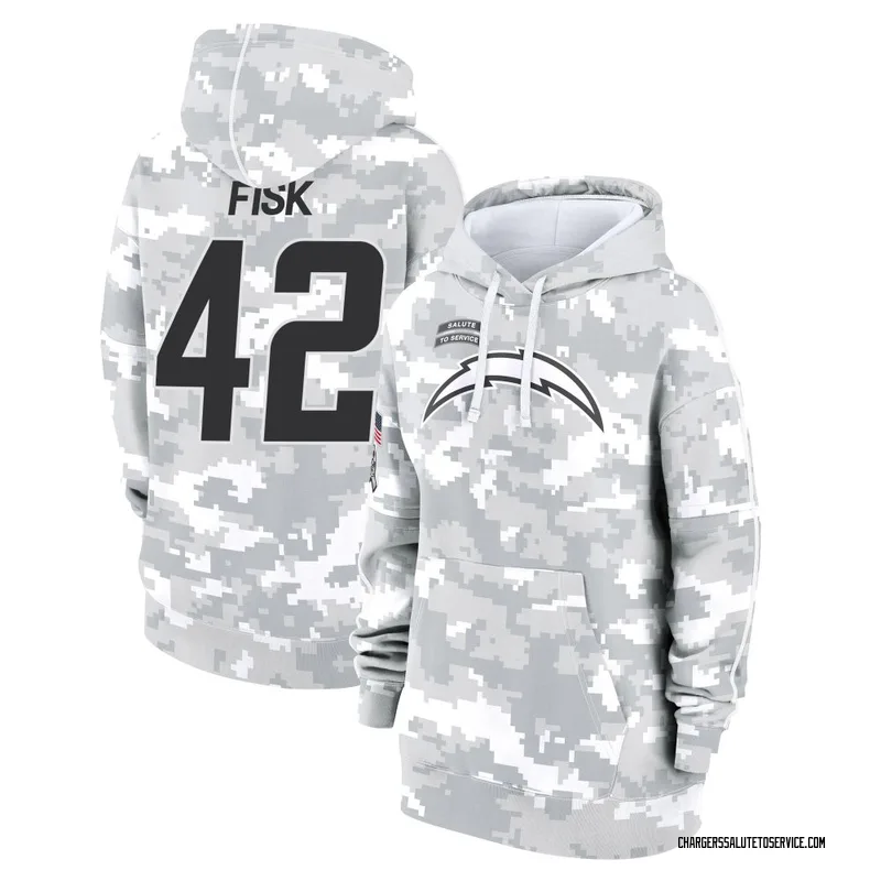 Women's Tucker Fisk Los Angeles Chargers Camo Arctic 2024 Salute to Service Club Fleece Pullover Hoodie