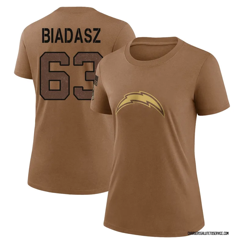 Women's Tyler Biadasz Los Angeles Chargers Legend Brown 2023 Salute To Service Performance T-Shirt