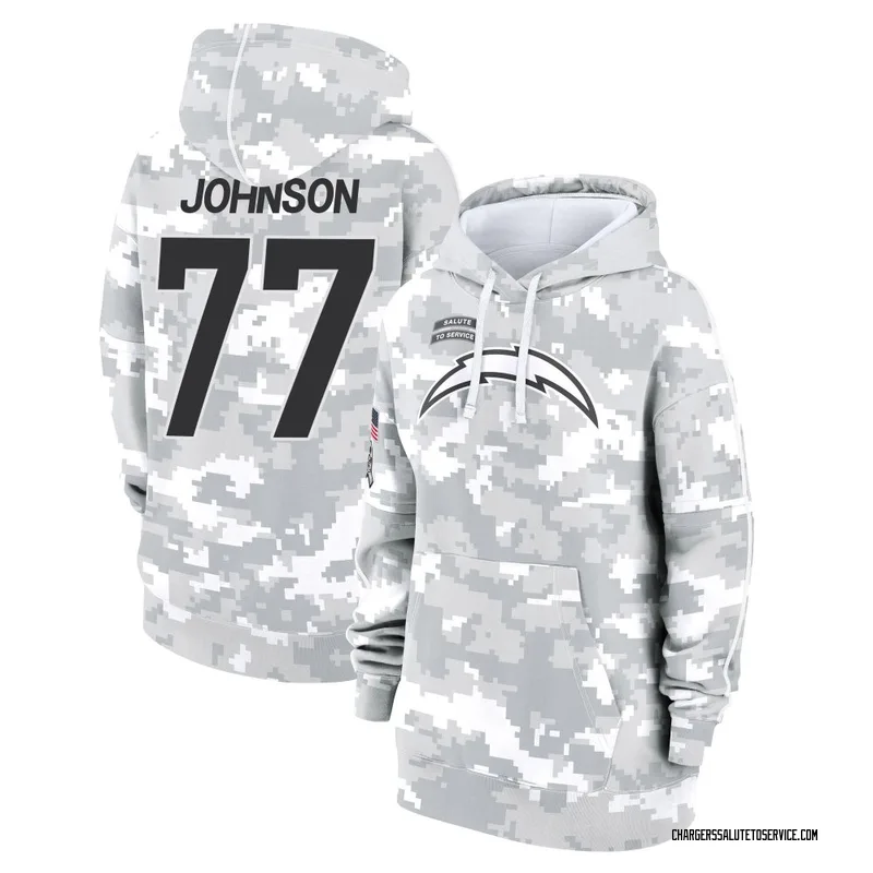 Women's Zion Johnson Los Angeles Chargers Camo Arctic 2024 Salute to Service Club Fleece Pullover Hoodie