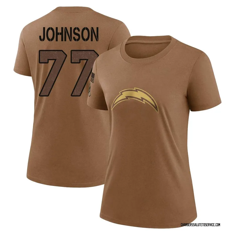 Women's Zion Johnson Los Angeles Chargers Legend Brown 2023 Salute To Service Performance T-Shirt