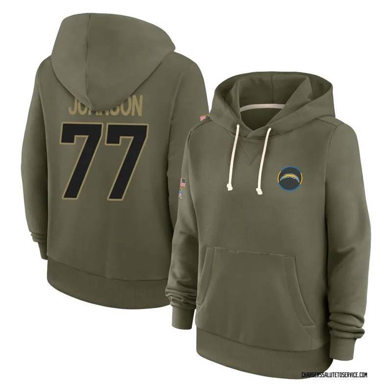 Women's Zion Johnson Los Angeles Chargers Olive 2025 Salute to Service Hoodie