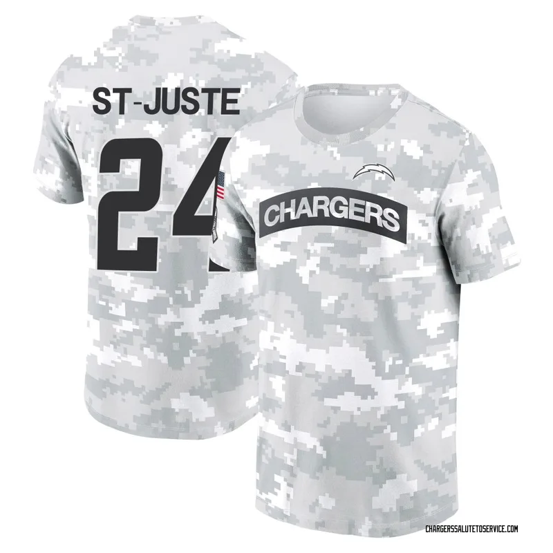 Youth Benjamin St-Juste Los Angeles Chargers Camo Arctic 2024 Salute to Service Performance T-Shirt