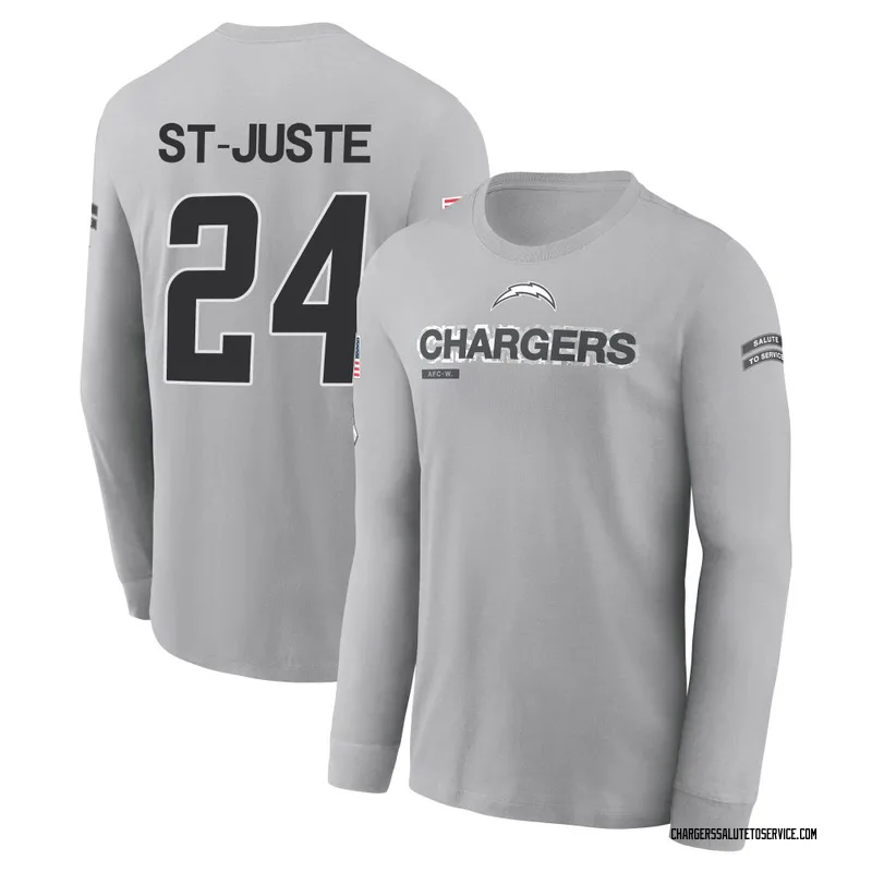 Youth Benjamin St-Juste Los Angeles Chargers Gray 2024 Salute to Service Long Sleeve T-Shirt