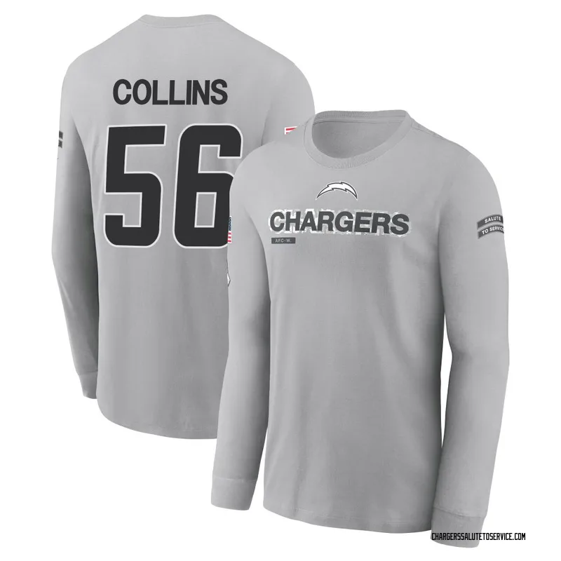 Youth Chris Collins Los Angeles Chargers Gray 2024 Salute to Service Long Sleeve T-Shirt