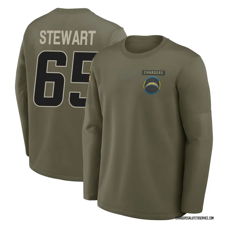 Youth Corey Stewart Los Angeles Chargers Olive 2025 Salute to Service Sideline Coaches Long Sleeve T-Shirt