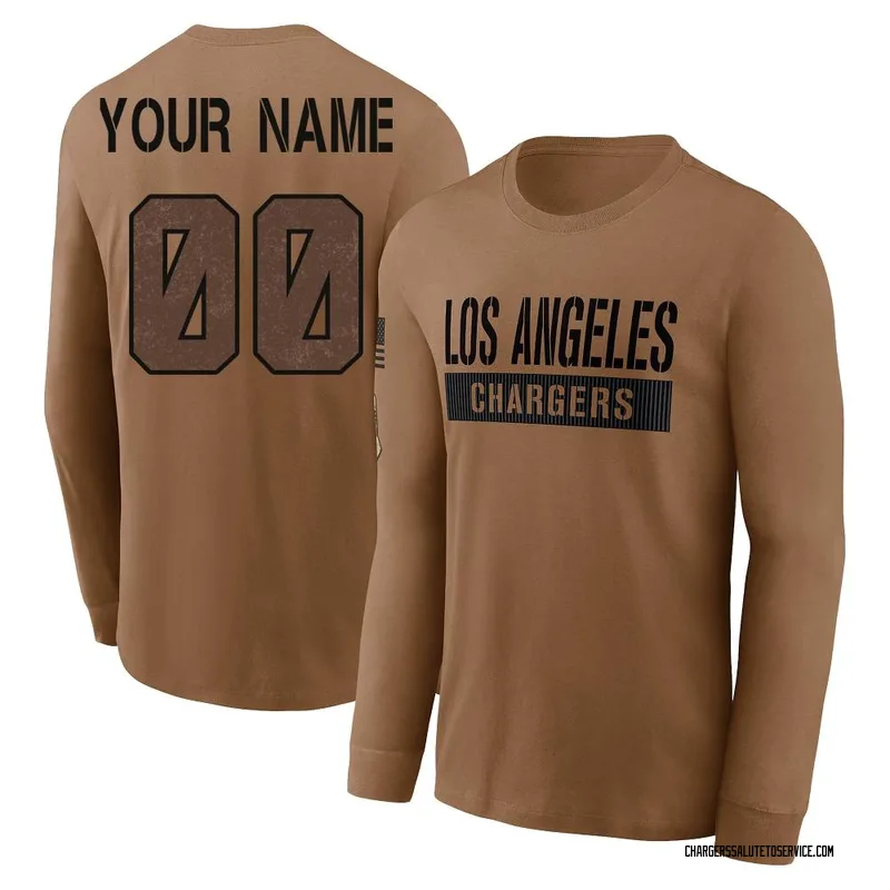 Youth Custom Los Angeles Chargers Brown 2023 Salute To Service Long Sleeve T-Shirt