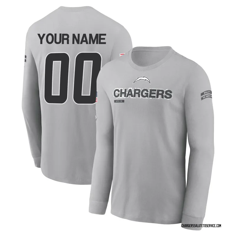 Youth Custom Los Angeles Chargers Gray 2024 Salute to Service Long Sleeve T-Shirt