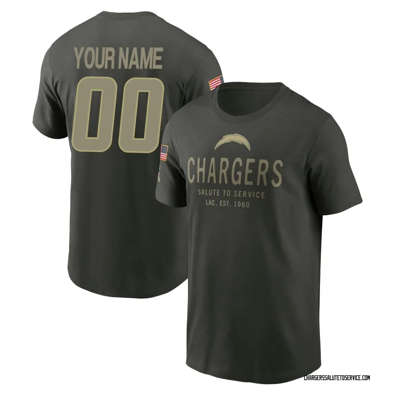 Youth Custom Los Angeles Chargers Green Forest/ 2025 Salute to Service Sideline Primary Edge T-Shirt