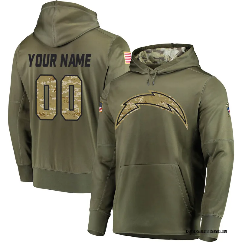 Youth Custom Los Angeles Chargers Olive Salute to Service Pullover Hoodie