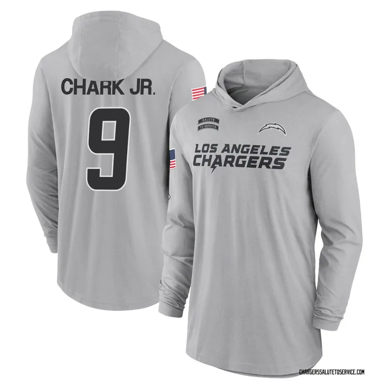 Youth DJ Chark Jr. Los Angeles Chargers Gray 2024 Salute to Service Lightweight Performance Long Sleeve Hooded T-Shirt