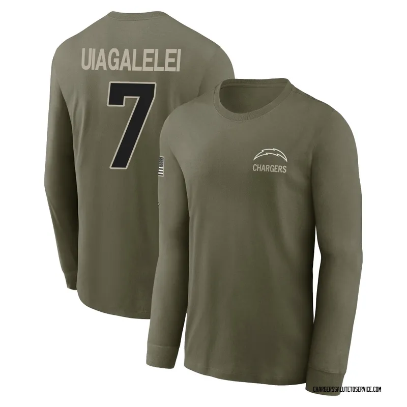 Youth DJ Uiagalelei Los Angeles Chargers Olive 2025 Salute to Service Sideline Long Sleeve T-Shirt