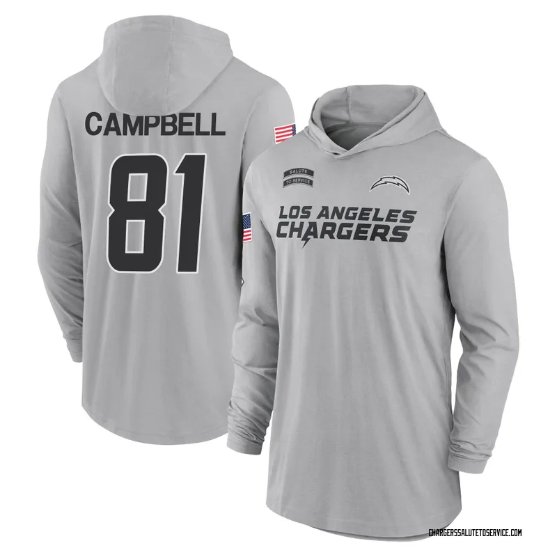 Youth Dalevon Campbell Los Angeles Chargers Gray 2024 Salute to Service Lightweight Performance Long Sleeve Hooded T-Shirt