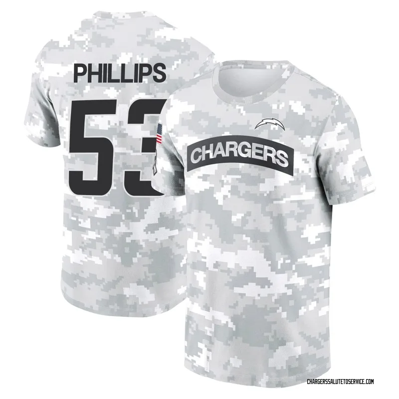 Youth Del'Shawn Phillips Los Angeles Chargers Camo Arctic 2024 Salute to Service Performance T-Shirt