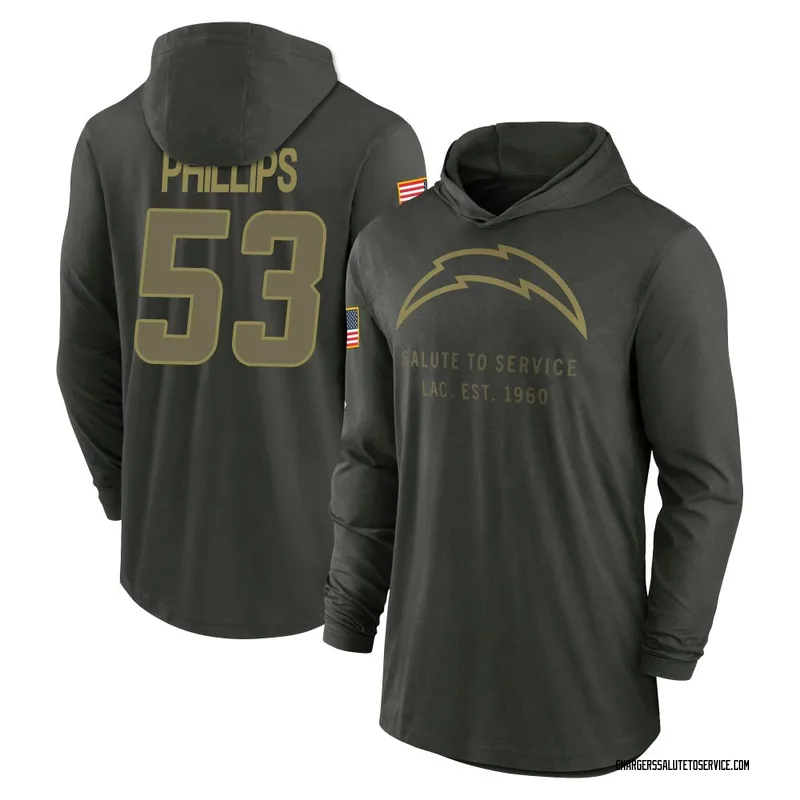Youth Del'Shawn Phillips Los Angeles Chargers Green Forest/ 2025 Salute to Service Sideline Lightweight Hooded Pullover Long Sle