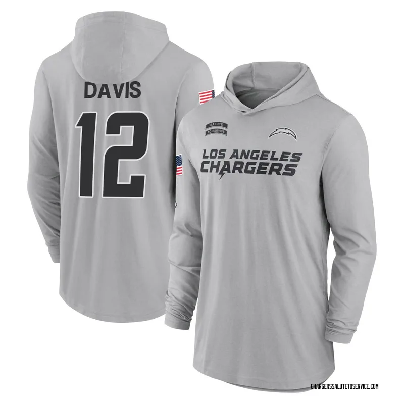 Youth Derius Davis Los Angeles Chargers Gray 2024 Salute to Service Lightweight Performance Long Sleeve Hooded T-Shirt