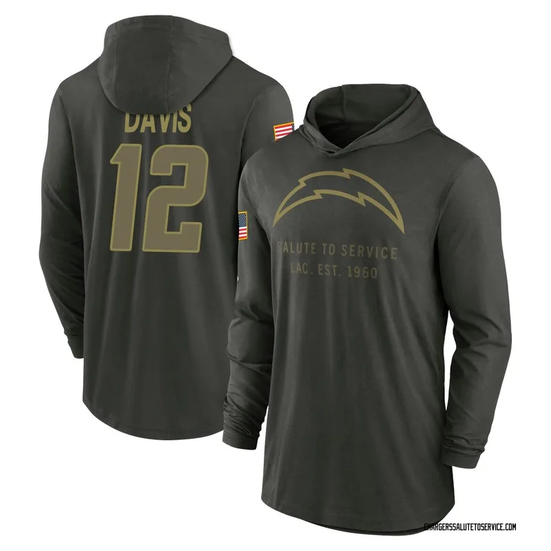 Youth Derius Davis Los Angeles Chargers Green Forest/ 2025 Salute to Service Sideline Lightweight Hooded Pullover Long Sleeve T-