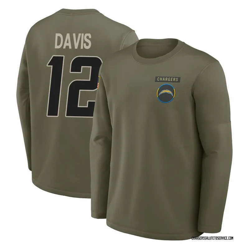 Youth Derius Davis Los Angeles Chargers Olive 2025 Salute to Service Sideline Coaches Long Sleeve T-Shirt