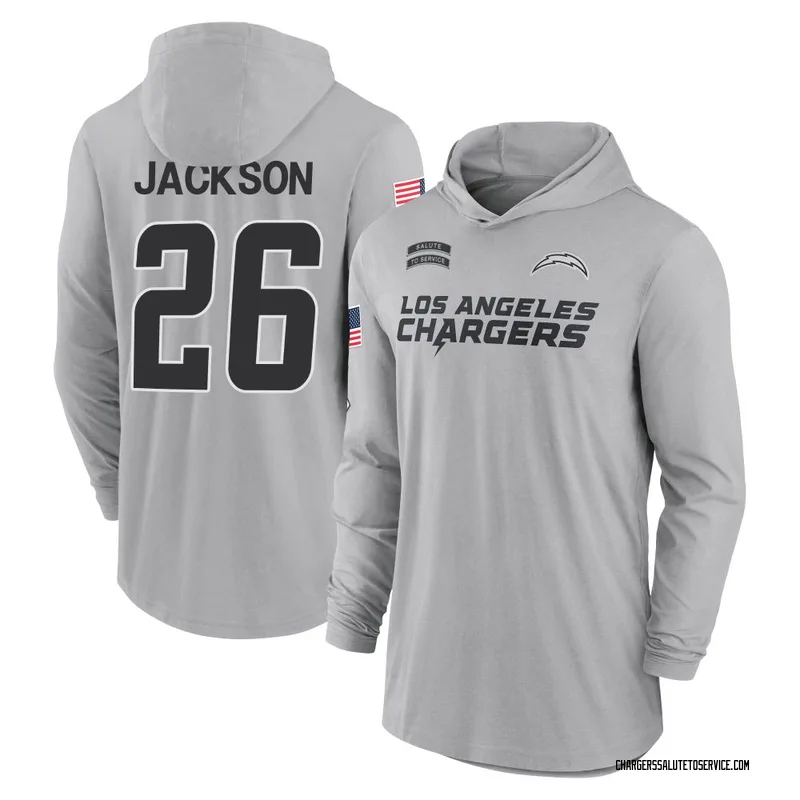 Youth Donte Jackson Los Angeles Chargers Gray 2024 Salute to Service Lightweight Performance Long Sleeve Hooded T-Shirt
