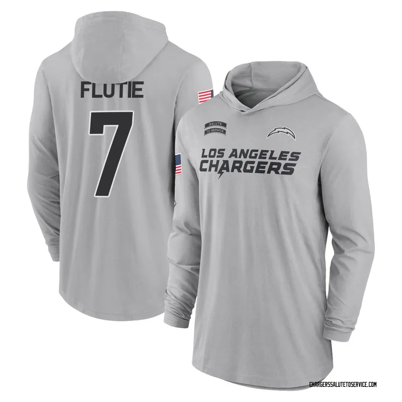 Youth Doug Flutie Los Angeles Chargers Gray 2024 Salute to Service Lightweight Performance Long Sleeve Hooded T-Shirt
