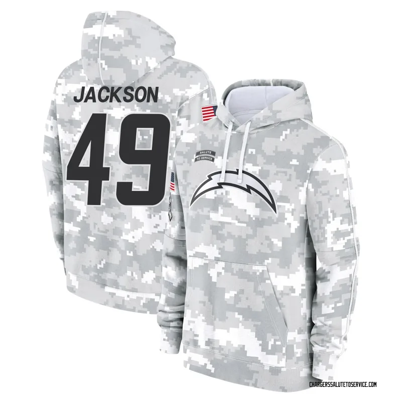 Youth Eddie Jackson Los Angeles Chargers Camo Arctic 2024 Salute to Service Club Fleece Pullover Hoodie