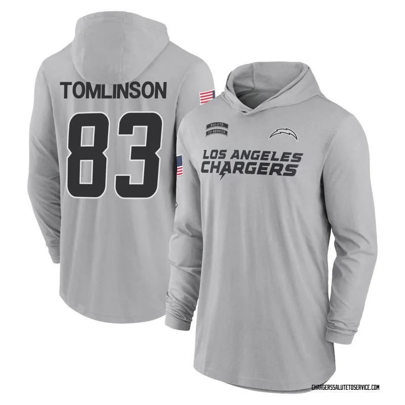Youth Eric Tomlinson Los Angeles Chargers Gray 2024 Salute to Service Lightweight Performance Long Sleeve Hooded T-Shirt