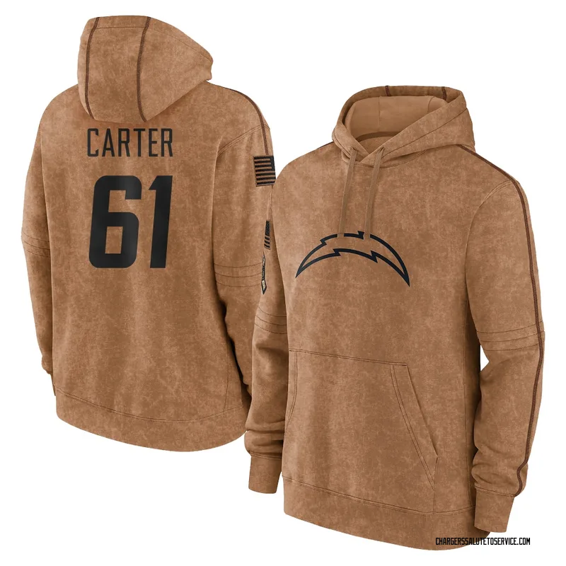 Youth Jahmeer Carter Los Angeles Chargers Brown 2023 Salute To Service Club Pullover Hoodie