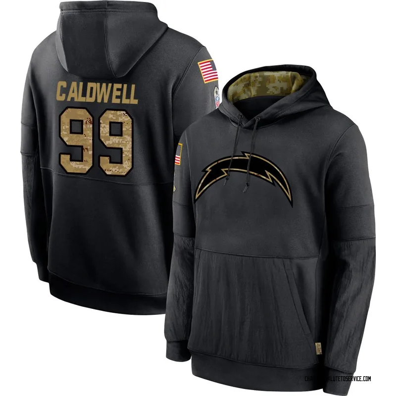 Youth Jamaree Caldwell Los Angeles Chargers Black 2020 Salute to Service Sideline Performance Pullover Hoodie