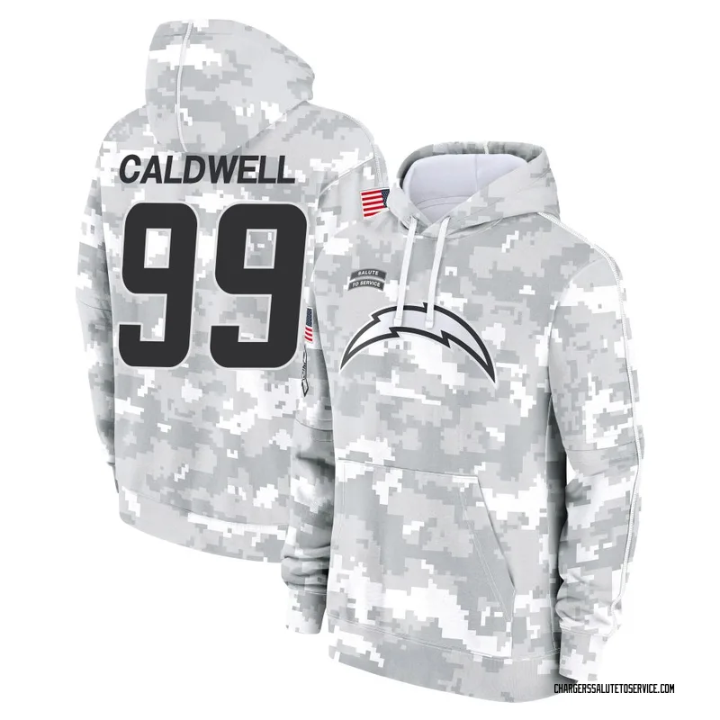 Youth Jamaree Caldwell Los Angeles Chargers Camo Arctic 2024 Salute to Service Club Fleece Pullover Hoodie
