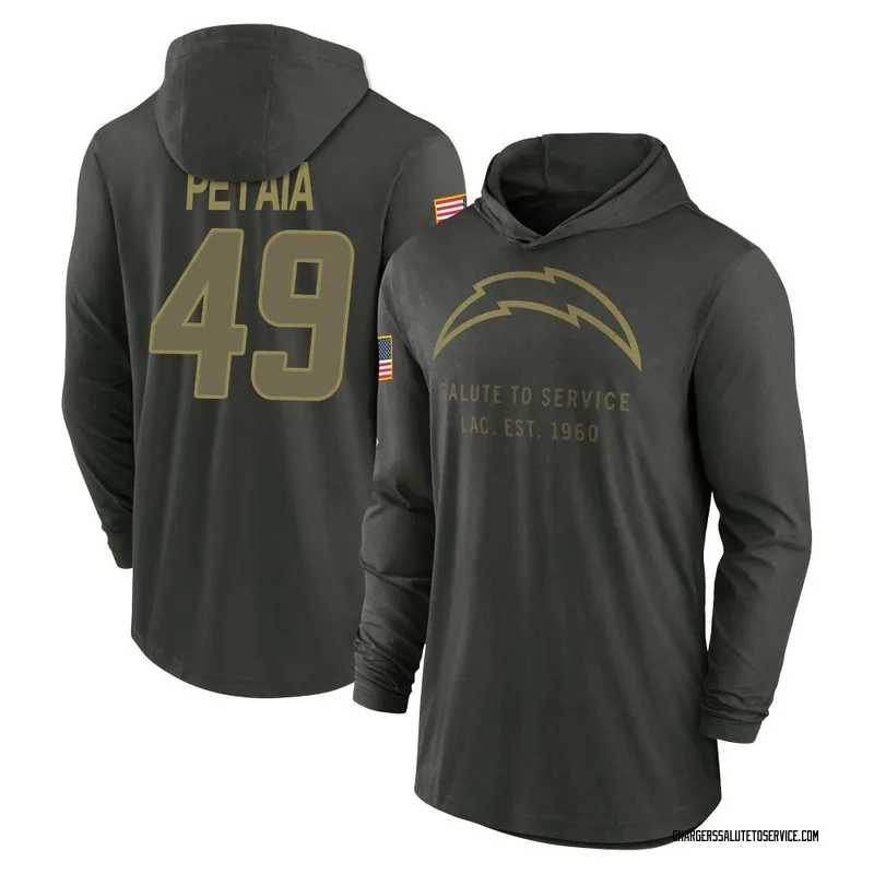 Youth Jordan Petaia Los Angeles Chargers Green Forest/ 2025 Salute to Service Sideline Lightweight Hooded Pullover Long Sleeve T