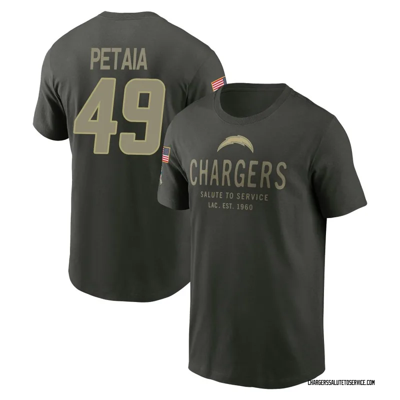 Youth Jordan Petaia Los Angeles Chargers Green Forest/ 2025 Salute to Service Sideline Primary Edge T-Shirt